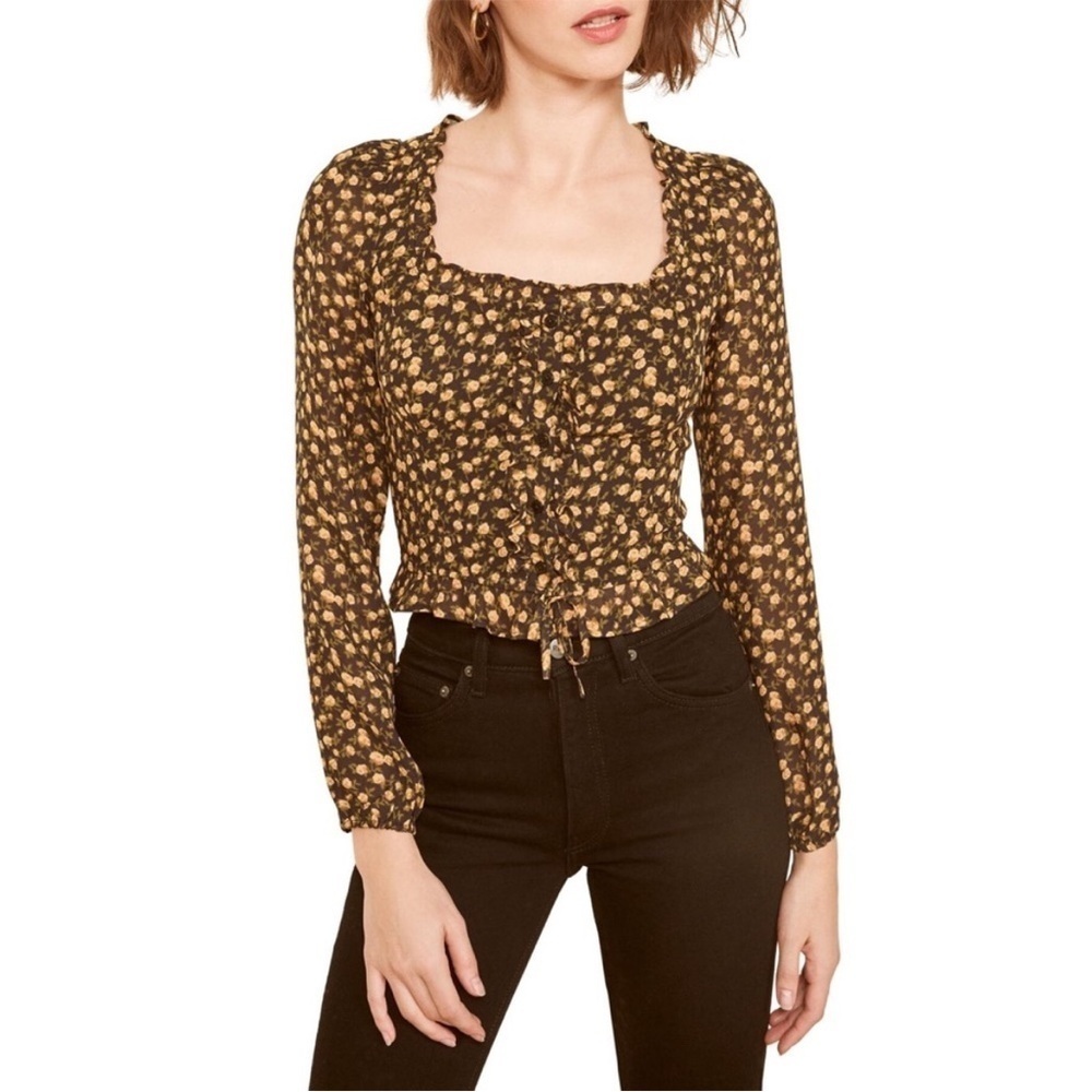 Reformation Italia Top Yellow Floral Blouse 0